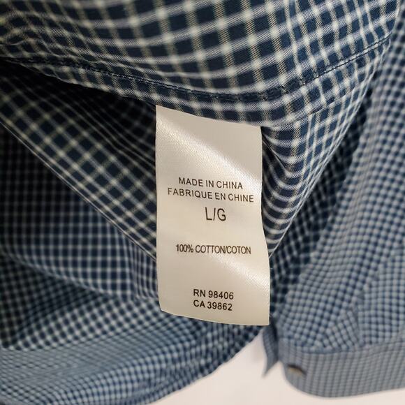 Theory Shirt Mens Large Zack PS Button Front Long Sleeve Checked Plaid Navy Blue - Picture 4 of 9